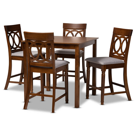 BAXTON STUDIO Verina Grey Upholstered Walnut Brown Finished 5-Piece Wood Pub Set 172-9891-10903